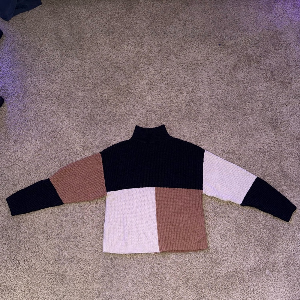 BP Cowl Turtleneck Sweater in Black and Cream